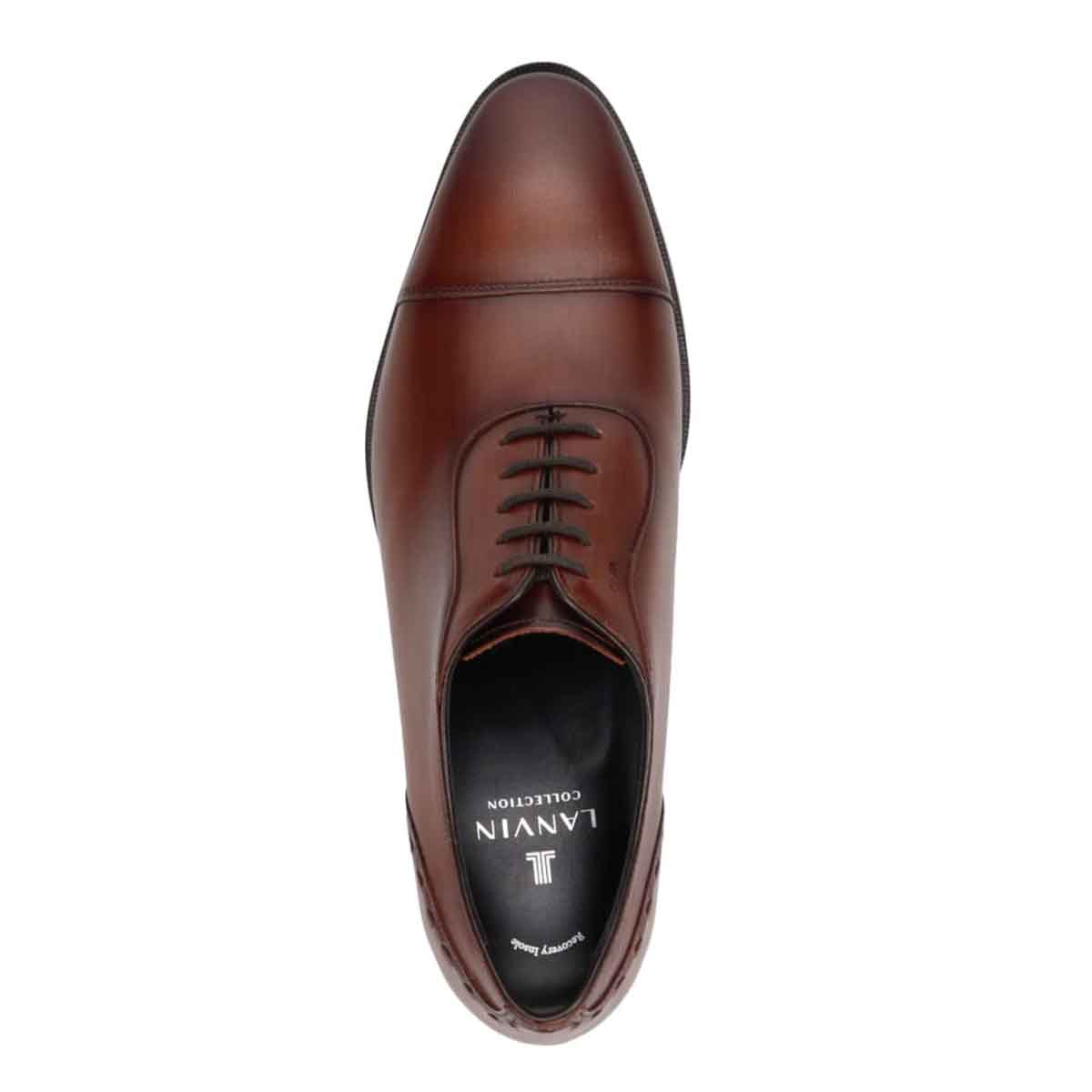 ランバンコレクション LANVIN COLLECTION 「Recovery Shiatsu Insole」搭載で指圧効果により血行をよくする。 軽量設計　内羽根ストレートチップドレスシューズ　LV1019XR BROWN 25.0