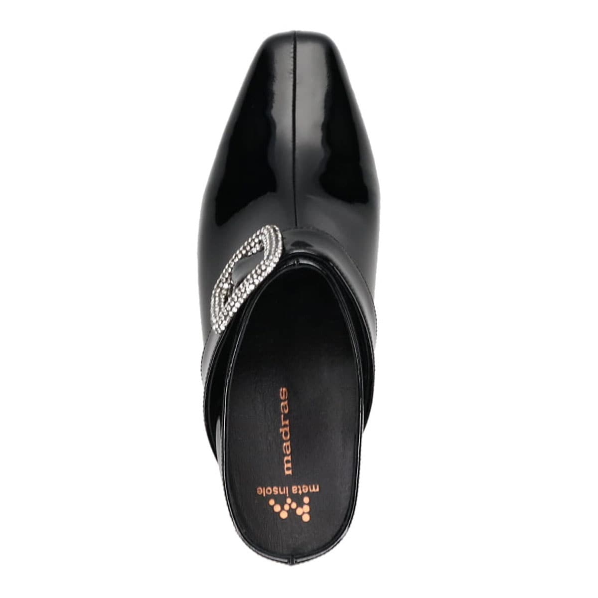 マドラス madras metaインソール搭載　高級感のあるビジュー飾りをあしらった　ミュール　MAL9119MT BLACK-ENAMEL 23.0