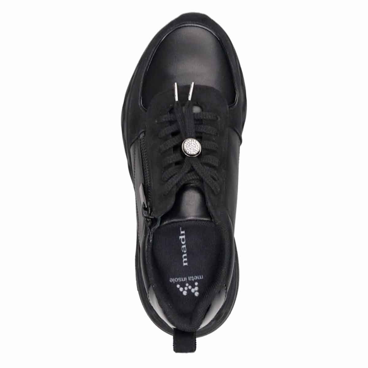 マドラス madras 特許 Recovery meta insole搭載  ゴールドがアクセントのエレガンでスタイリッシュなレザースニーカー　MAL9136AMT BLACK/BLACK 6（23.0cm～23.5cm相当）