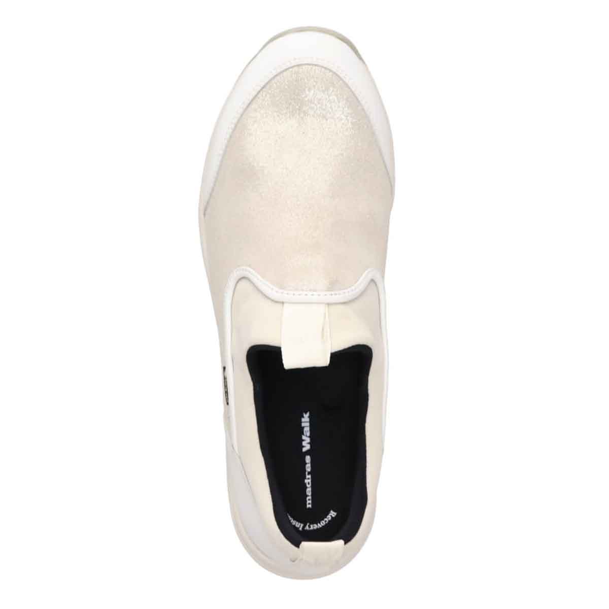 【GORE-TEX】マドラスウォーク madras Walk 「Recovery Shiatsu Insole」搭載で指圧効果により血行をよくする。スニーカー感覚で普段履きにもピッタリ！ さまざまなスタイルにも合うスリッポンスニーカー  MWL1006R WHITE-METALLIC 23.0