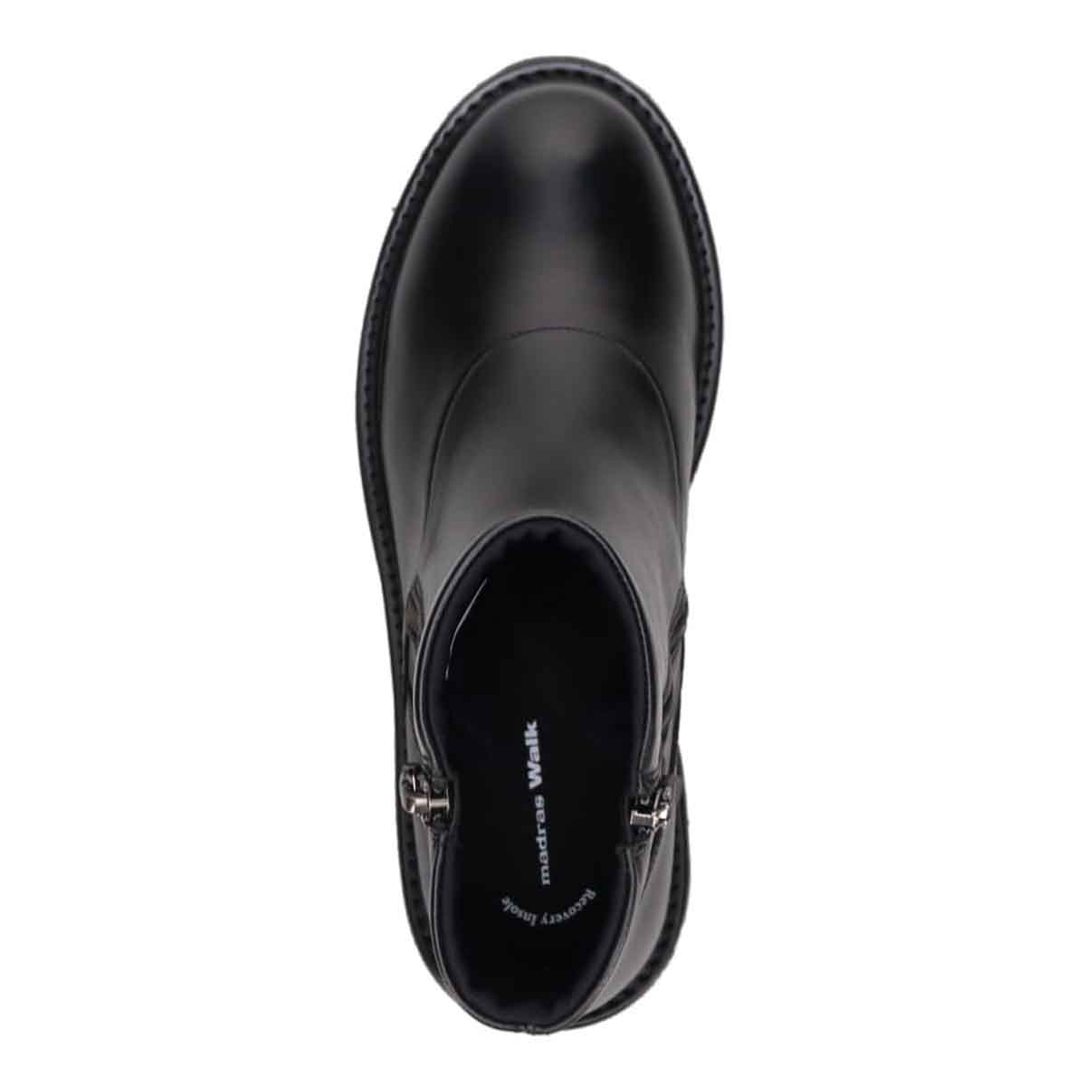 【GORE-TEX】マドラスウォーク madras Walk 「Recovery Shiatsu Insole」搭載　指圧効果により血行をよくする。防滑×防水　4.5cmヒールのタンクソールダブルファスナーブーツ  MWL1049R BLACK 23.0