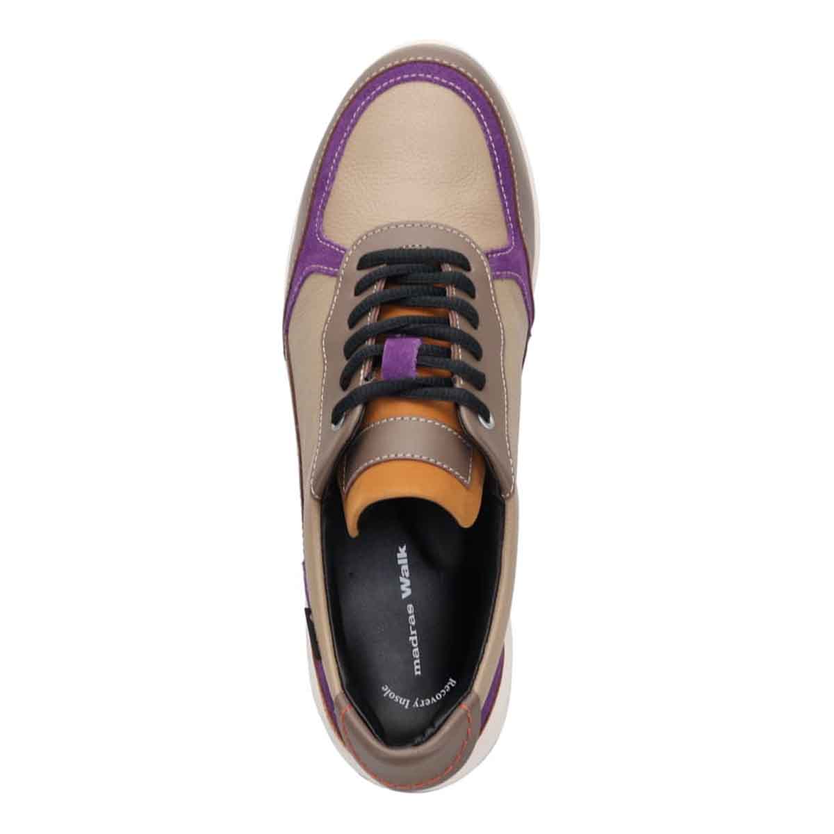 【GORE-TEX】マドラスウォーク madras Walk 「Recovery Shiatsu Insole」搭載で指圧効果により血行をよくする。旅行に最適 ウォーキングレザースニーカー　MWL1204R BEIGE/PURPLE 23.0