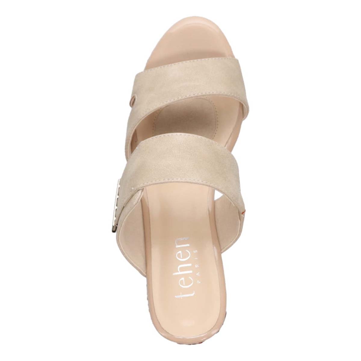 テーン tehen 透かし模様コルクヒールの異素材コンビ ミュールサンダル　TN1793 BEIGE 23.0