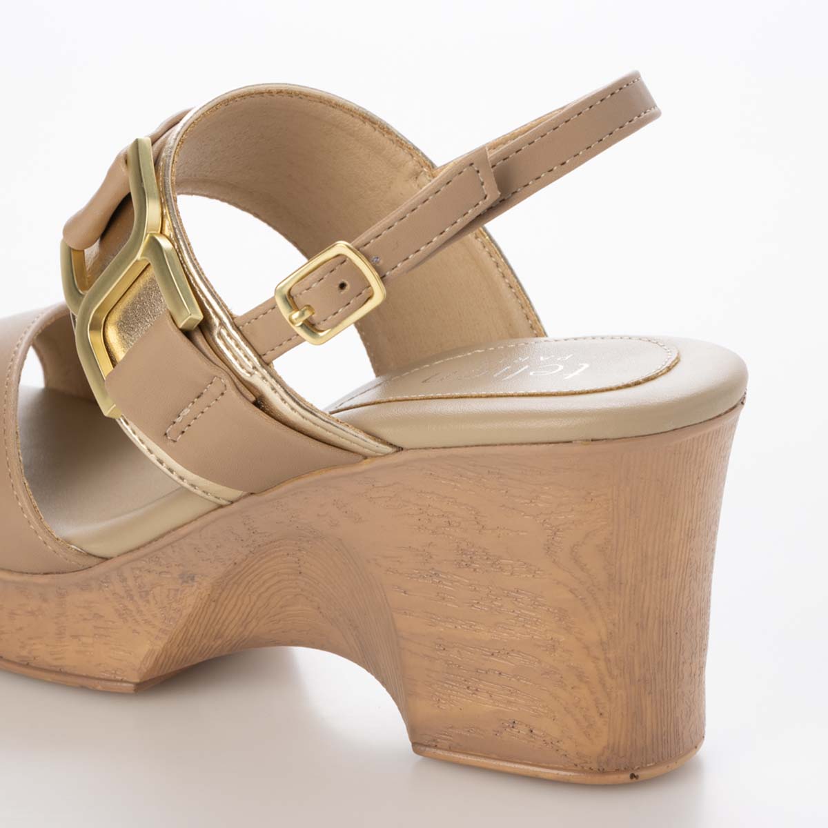 テーン tehen ウッド調のヒールが夏らしいアクセント。7.5cm大人の厚底ウェッジサンダル　TN2305 GREGE/C M　(23.0～23.5)