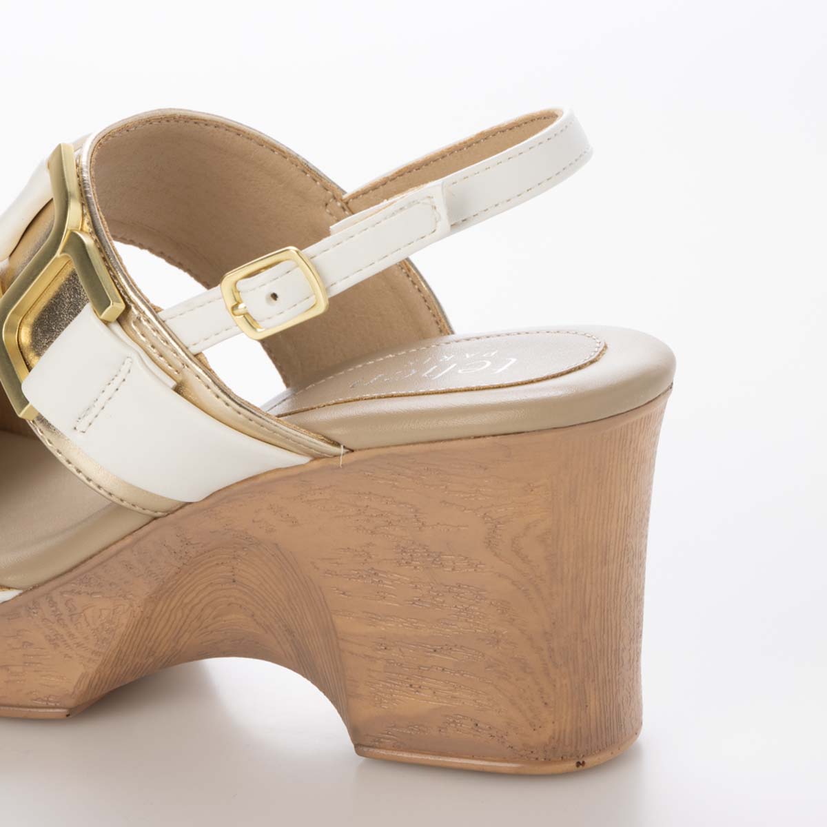 テーン tehen ウッド調のヒールが夏らしいアクセント。7.5cm大人の厚底ウェッジサンダル　TN2305 WHITE/C M　(23.0～23.5)
