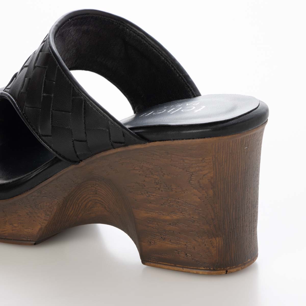 テーン tehen WOOD調ヒールで涼しげな7.5cmウェッジミュールサンダル　TN2306 BLACK M　(23.0～23.5)