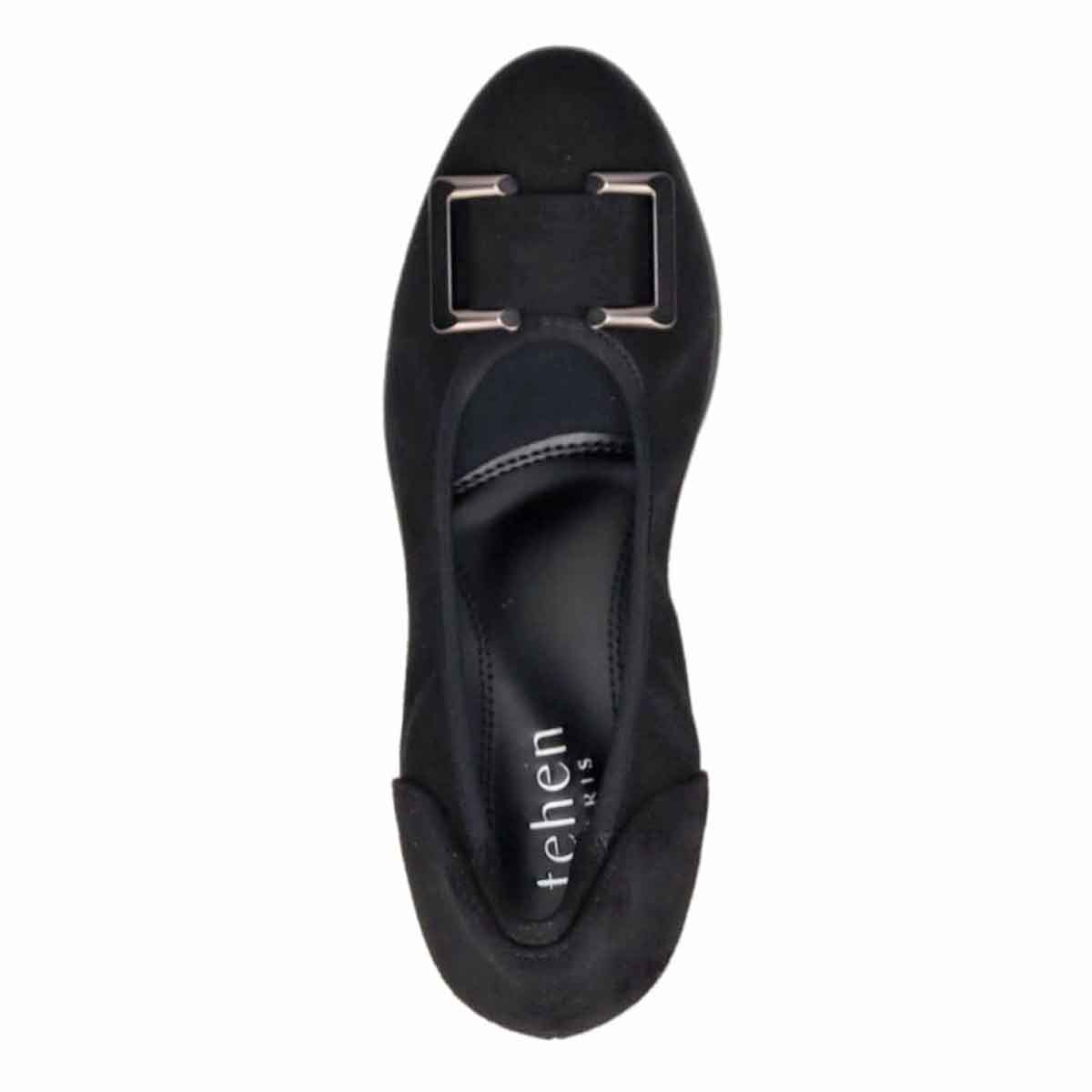 【撥水仕様】テーン tehen 5cmヒールのバックルパンプス TN4030 BLACK-SILKY M(23.0cm相当)