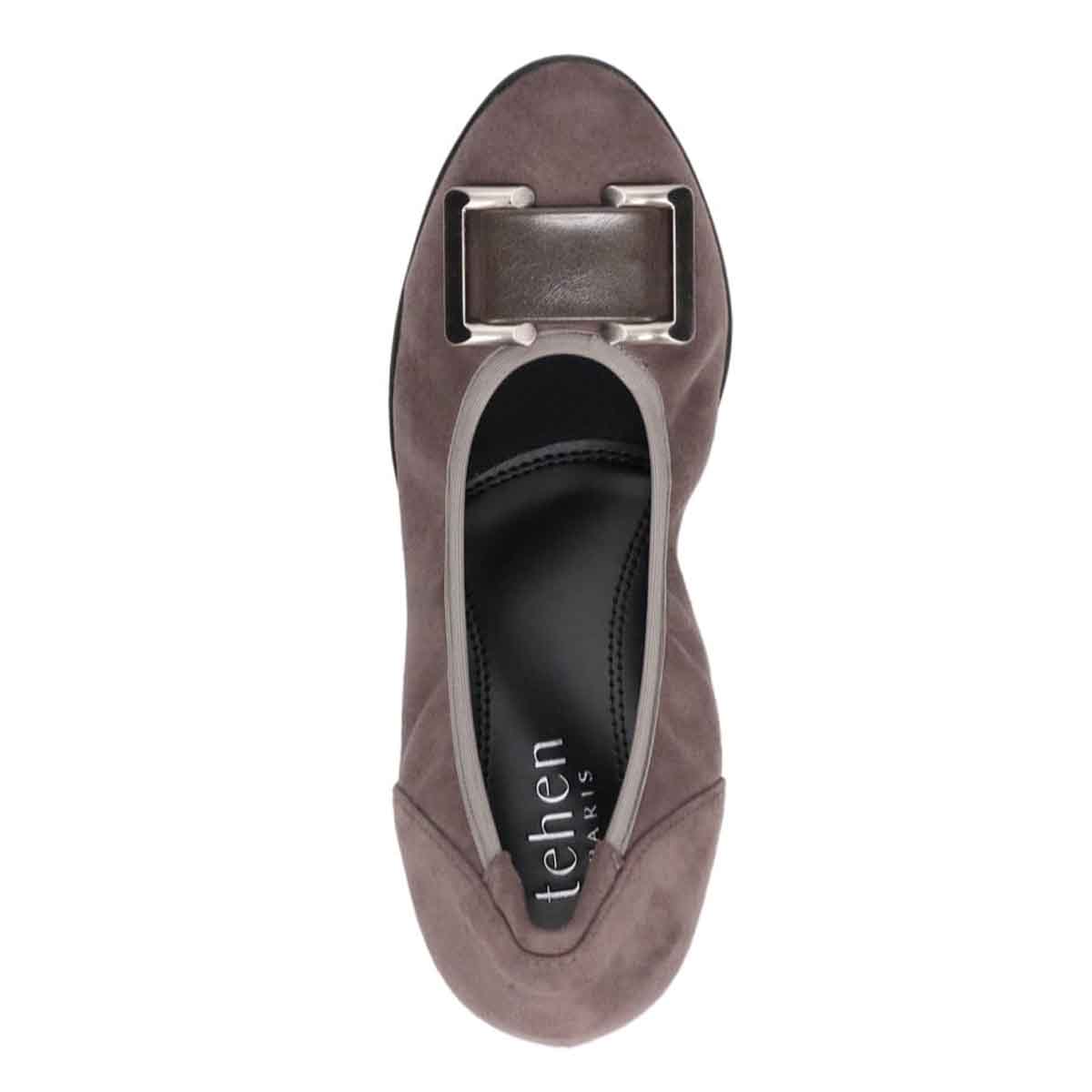 【撥水仕様】テーン tehen 5cmヒールのバックルパンプス TN4030 GRAY-SILKY M(23.0cm相当)