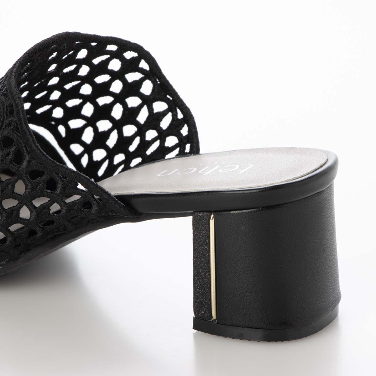 テーン tehen 大人の抜け感を演出する編み込みデザイン。歩きやすさと品格を兼ね備えた5cmヒール。ミュールサンダル　TN6711 BLACK 23.0