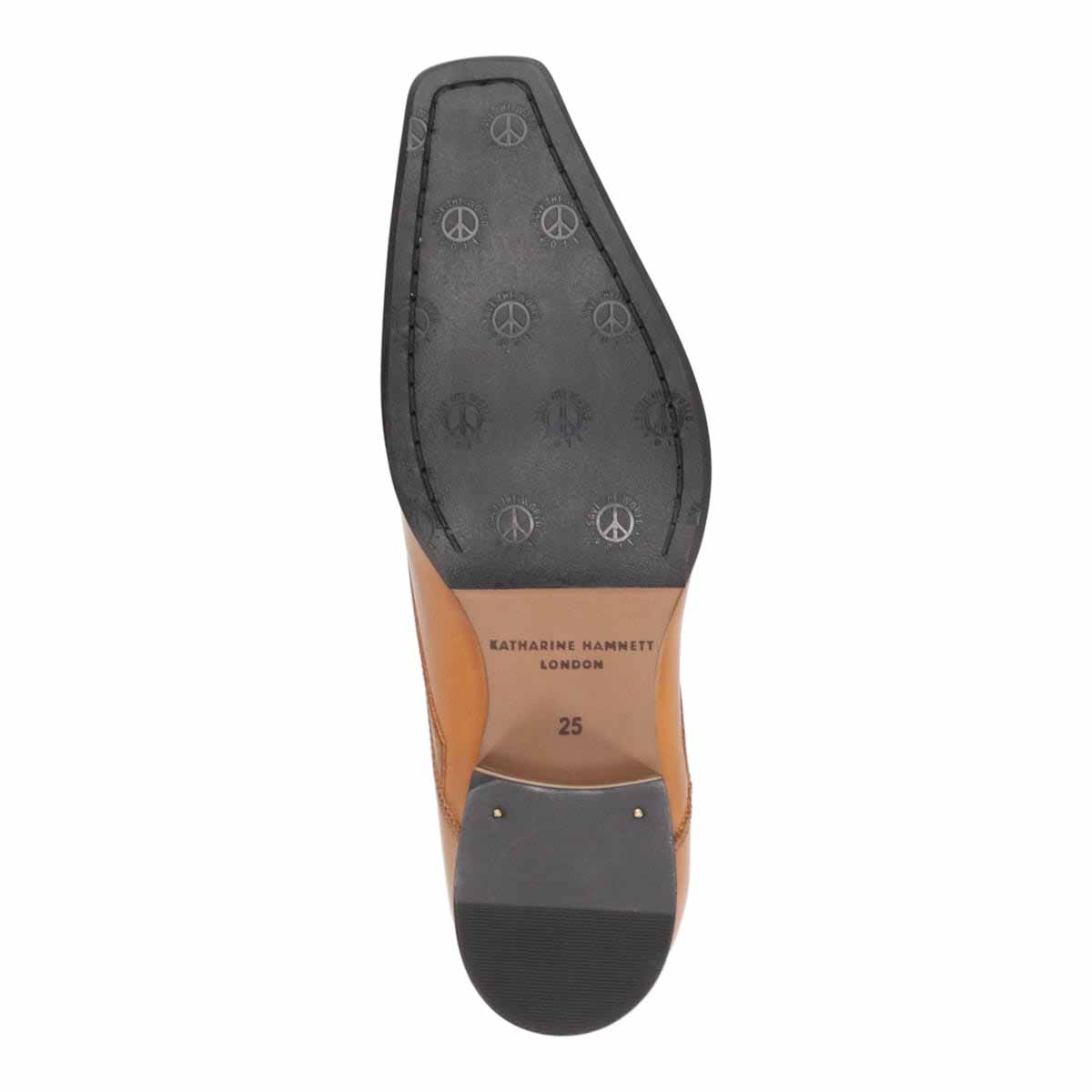 キャサリンハムネットロンドン KATHARINE HAMNETT LONDON  ロングノーズ・外羽根スワールモカドレスシューズ  31733 CAMEL 25.0