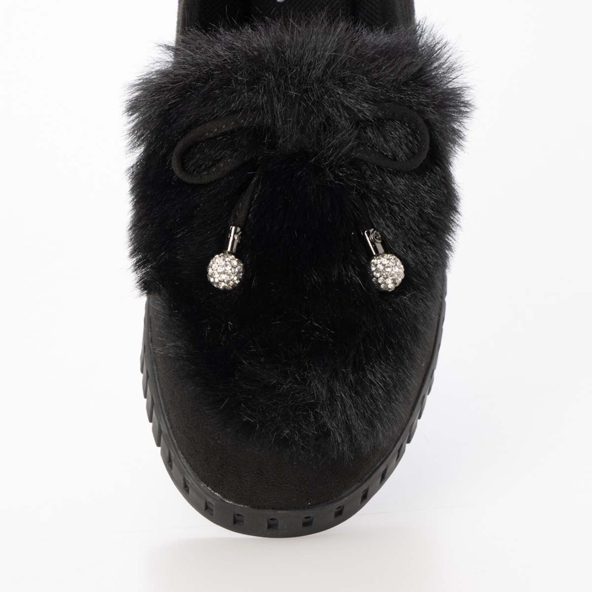 HIROKO KOSHINO FEMME フェイクファーとラインストーンボールが大人可愛いモカシン HRL2033 BLACK 23.0