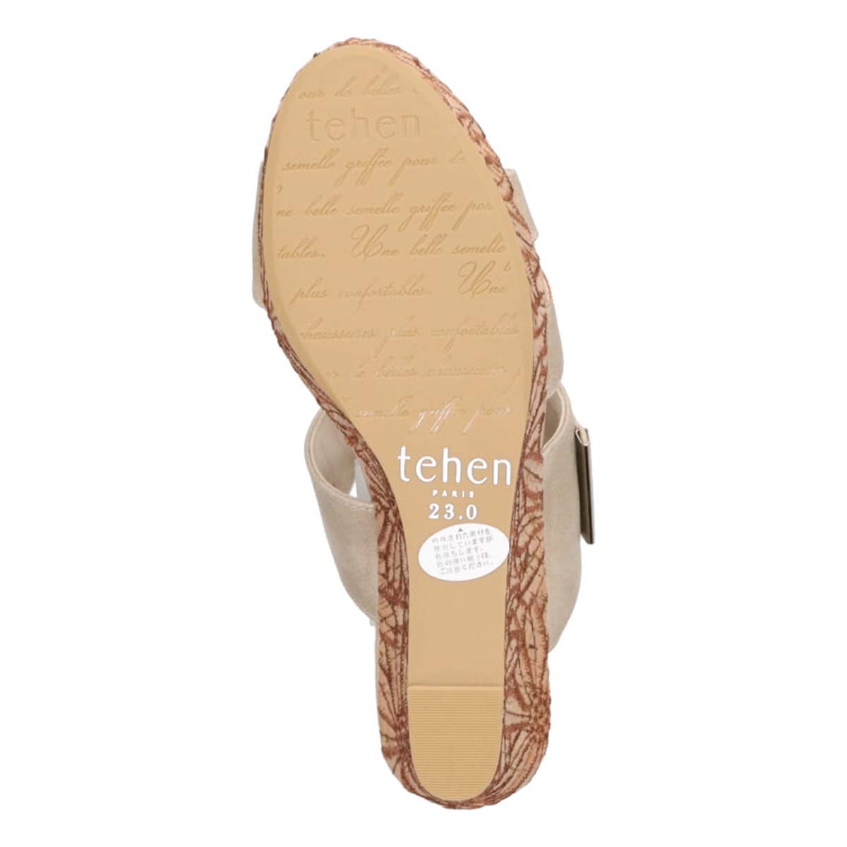 テーン tehen 透かし模様コルクヒールの異素材コンビ ミュールサンダル　TN1793 BEIGE 23.0