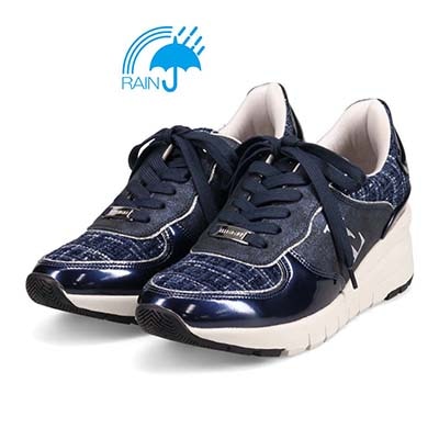 【4cm4時間防水設計】エル スポーツ ELLESPORT スッと履けるクイックフィット　レイン仕様  ニットレースアップスニーカー　ESP12595