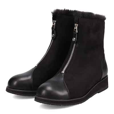 【撥水加工】HIROKO KOSHINO FEMME　フロントジップ・ファー付き ショートブーツ  HRL4001