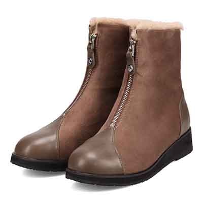 【撥水加工】HIROKO KOSHINO FEMME　フロントジップ・ファー付き ショートブーツ  HRL4001