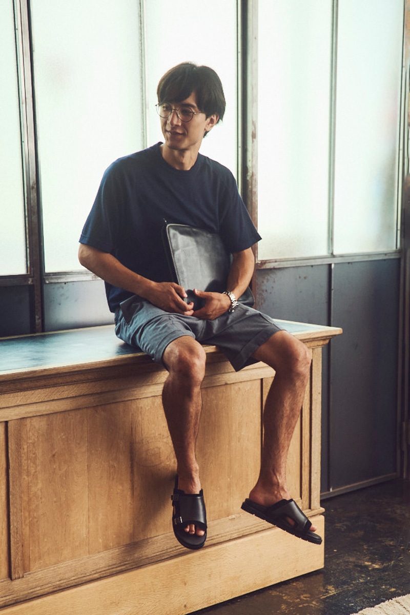夏コーデ(Tシャツ×ショーツ×リカバリーサンダル)